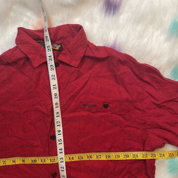 HARLEY Davidson Red Button Up Short Sleeve Sleepwear Shirt - Picture 5 of 5